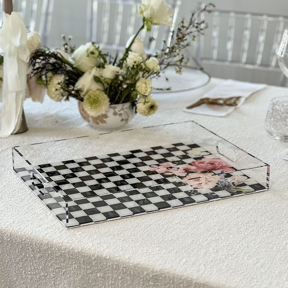 Black Chic Checkered Lucite Tray