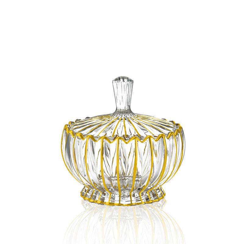 Gold Stained Glass Fluted Dish with Lid