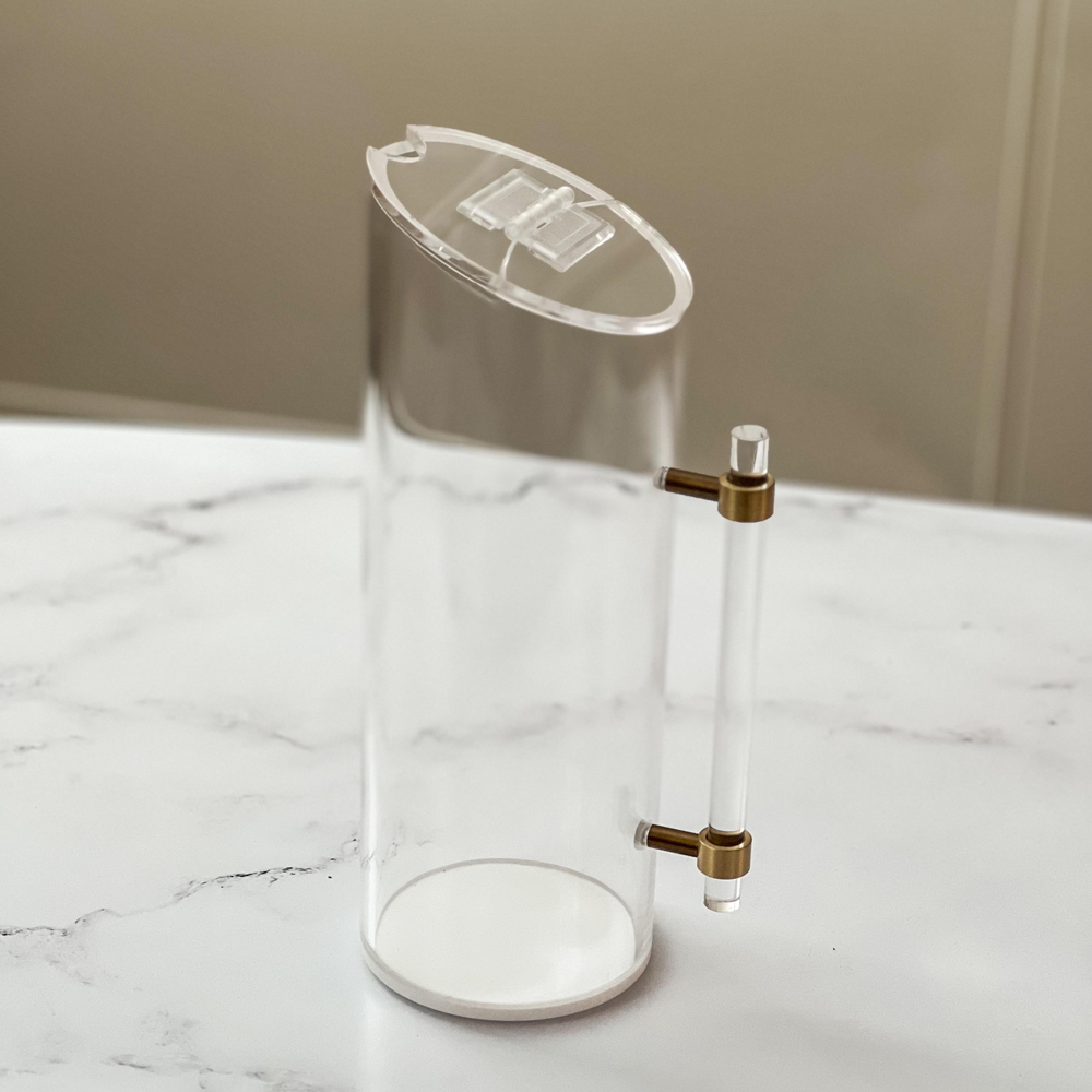 Lucite Pitcher With Cover and Gold Handle