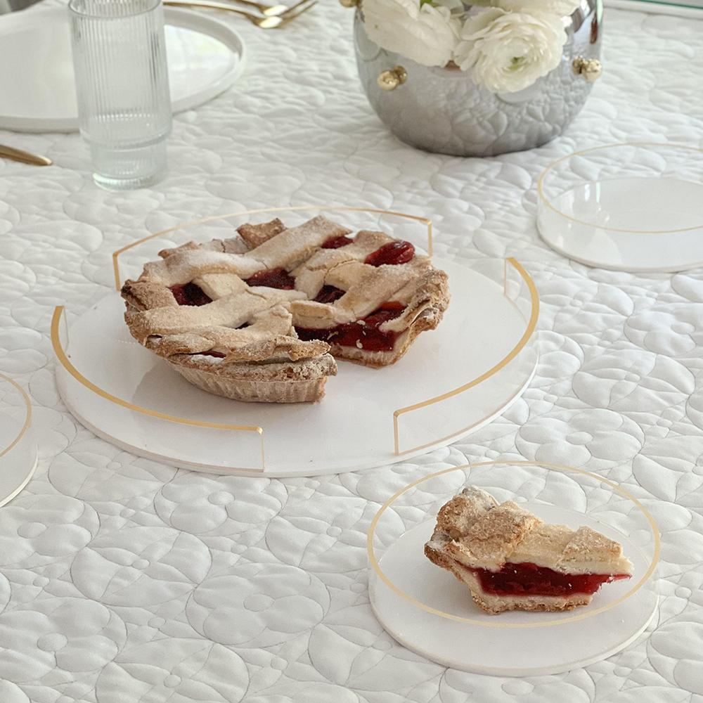 Lucite White & Gold Cake Tray