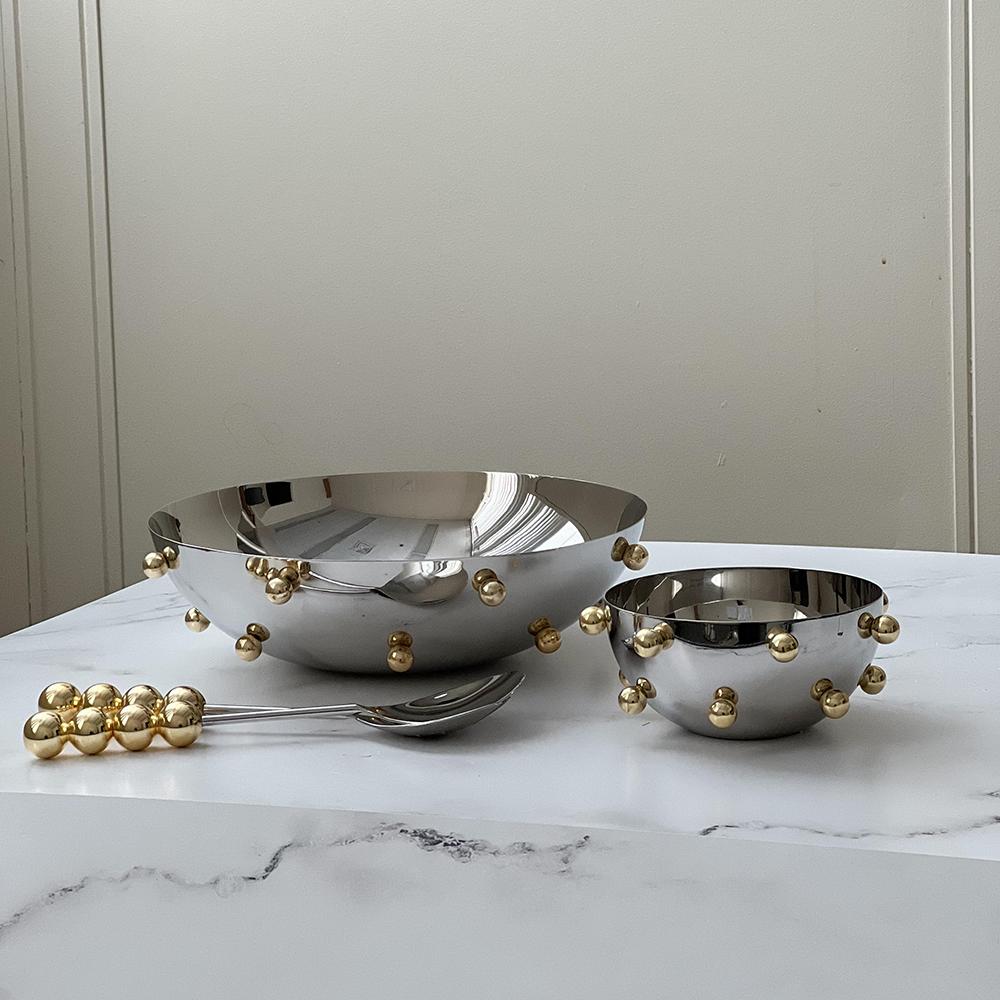 Stainless Steel Salad Bowl With Gold Balls