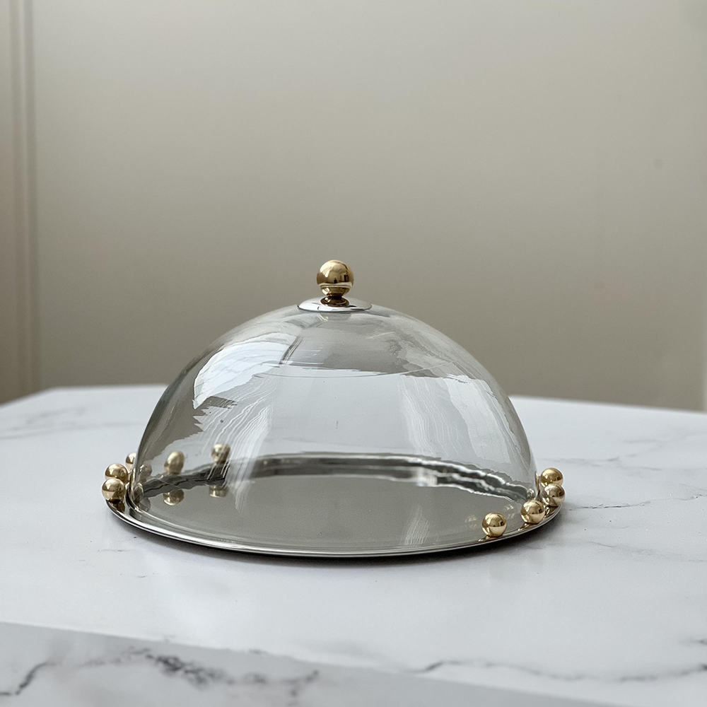 Stainless Steel Cake Dome With Gold Balls