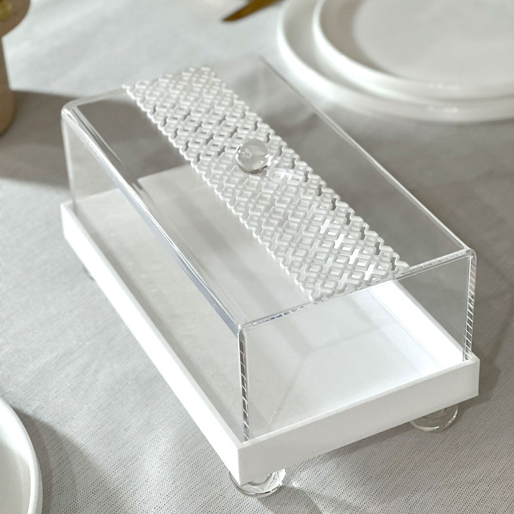 Lucite White Laser Cut Rectangle Cake Dome