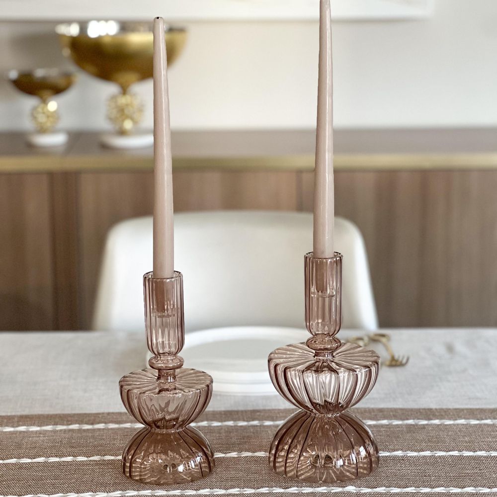 Amber Ribbed Free Form Candle Holder