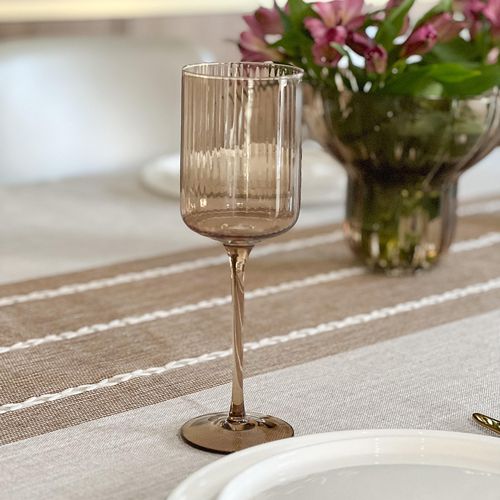 Amber Ribbed Wine Stem Glasses 6pk