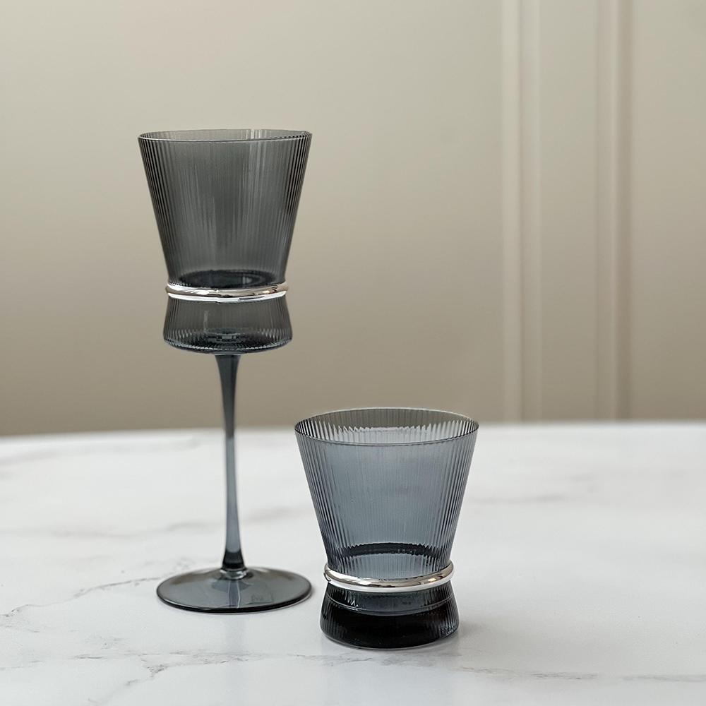 Ribbed Stem Wine Glasses with Band 6pk