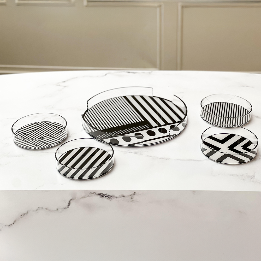 Lucite Black & White Dessert Plates 4pk