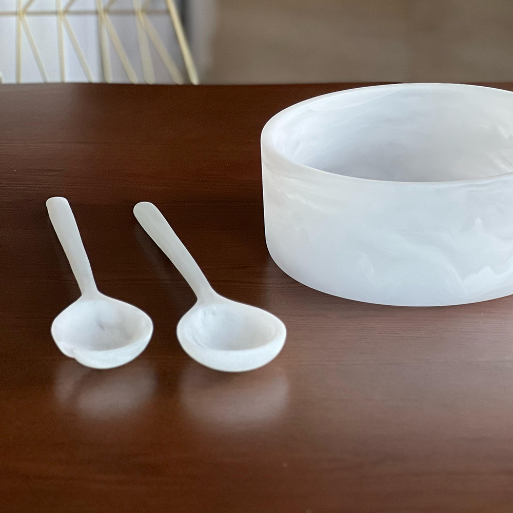 Resin White Swirl Salad Servers