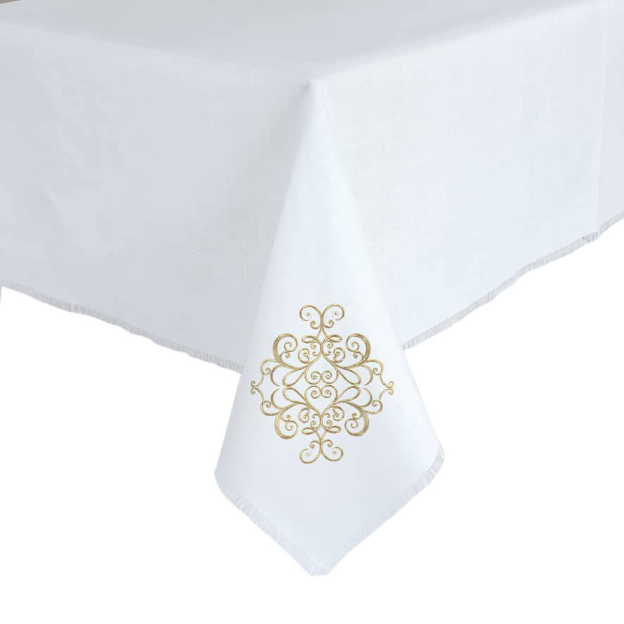 Whisper Weave Tablecloth With Gold Corner Design