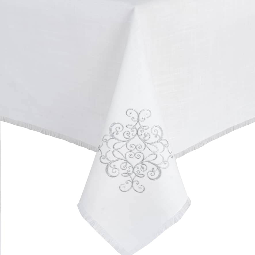 Whisper Weave Tablecloth With Silver Corner Design