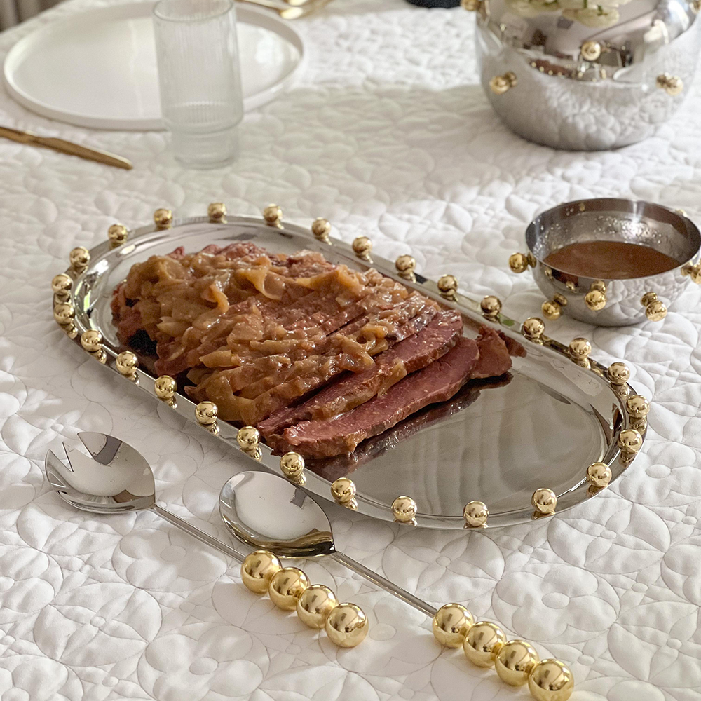Stainless Steel Tray with Gold Balls