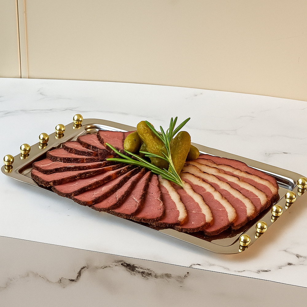 Stainless Steel Serving Tray with Gold Balls