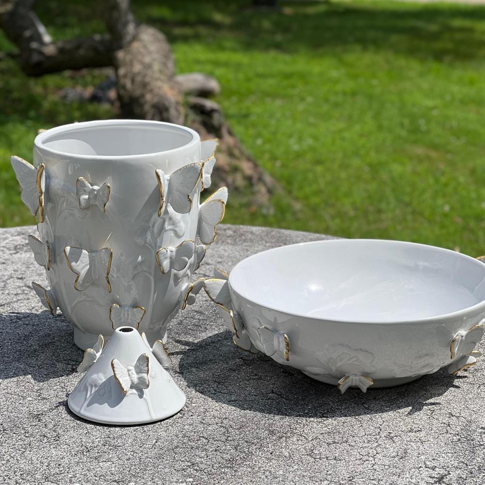 Porcelain Gold Accented Butterflies Decor Bowl