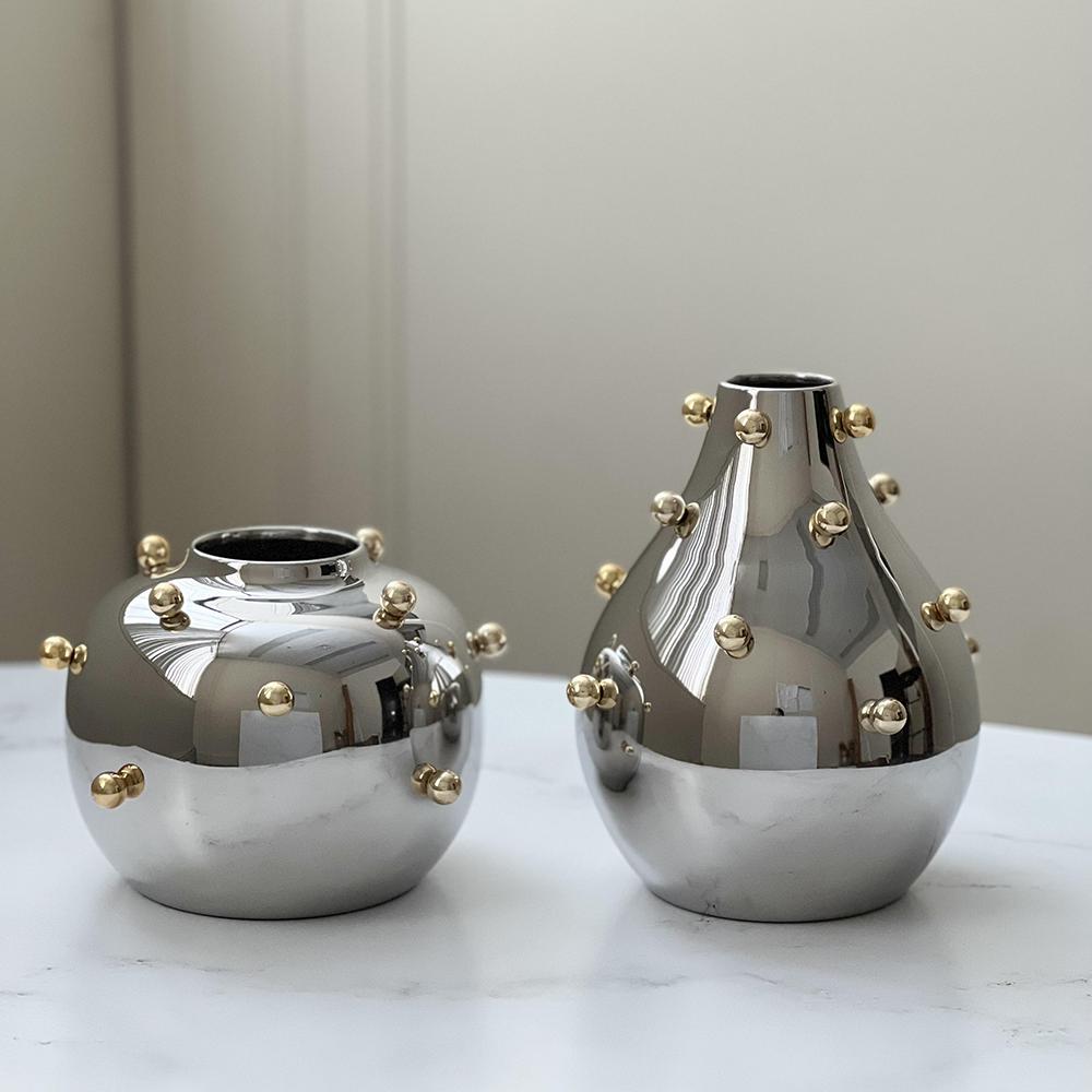 Stainless Steel Vase With Gold Balls Small