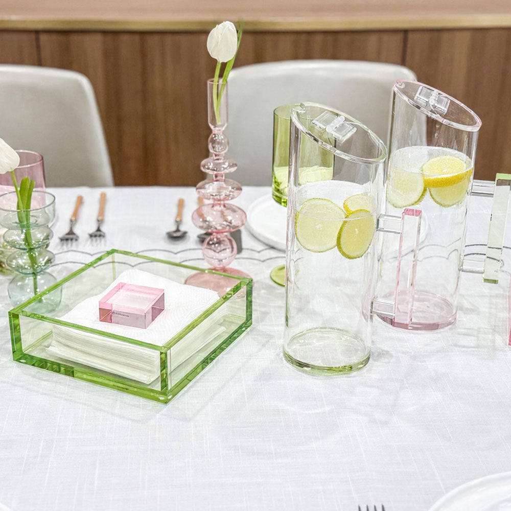 Green Lucite Pitcher with Pink Handle