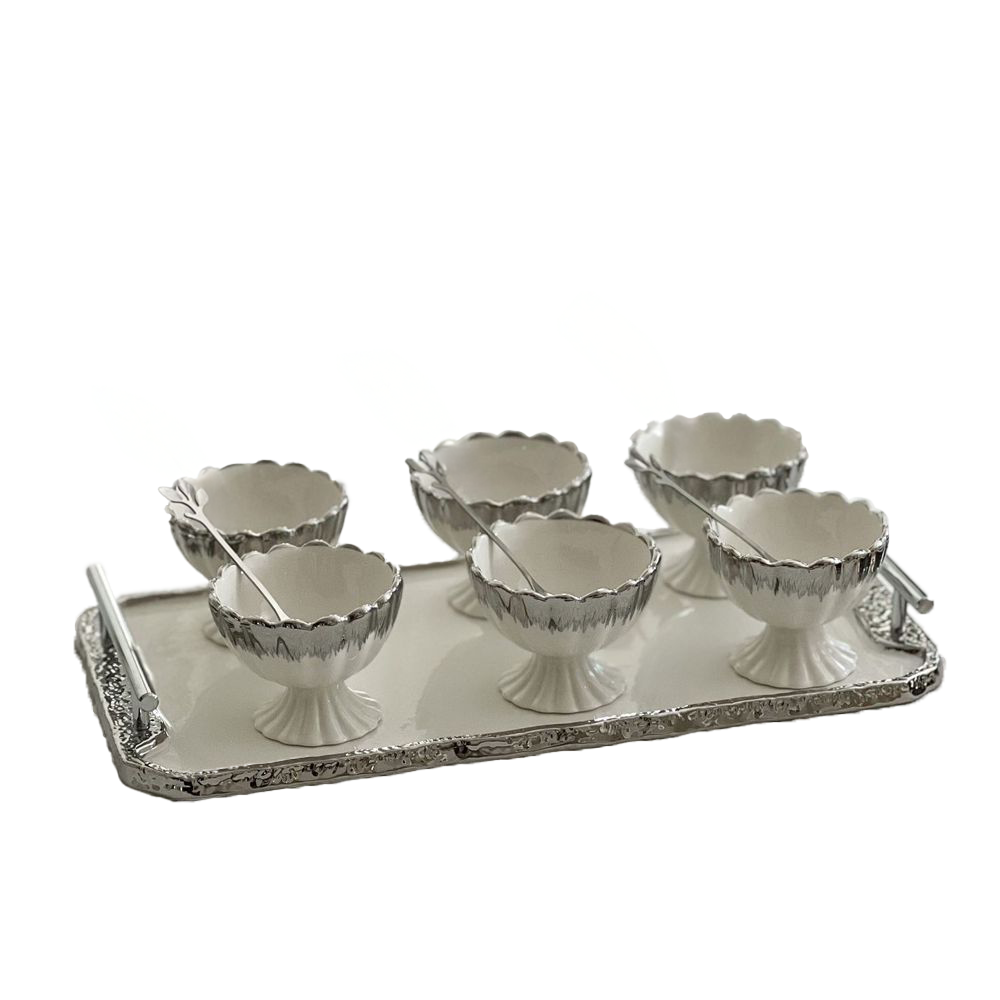 Porcelain Dessert Mugs with Tray