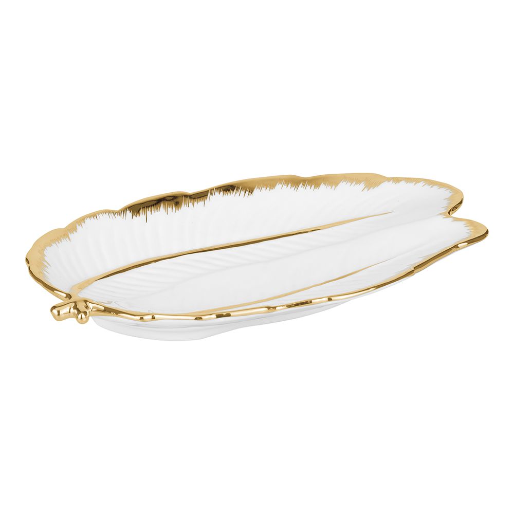 White & Gold Porcelain Leaf Platter