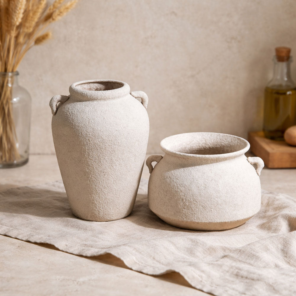 Tall Porcelain Vase with Small Handle Design
