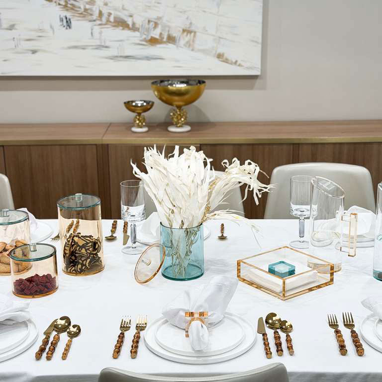 Amber Lucite Napkin Holder with Teal Block Weight