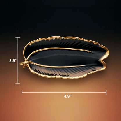 Black and Gold Porcelain Leaf Platter