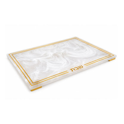 Resin Snow Drift Challah Board with Gold Rim