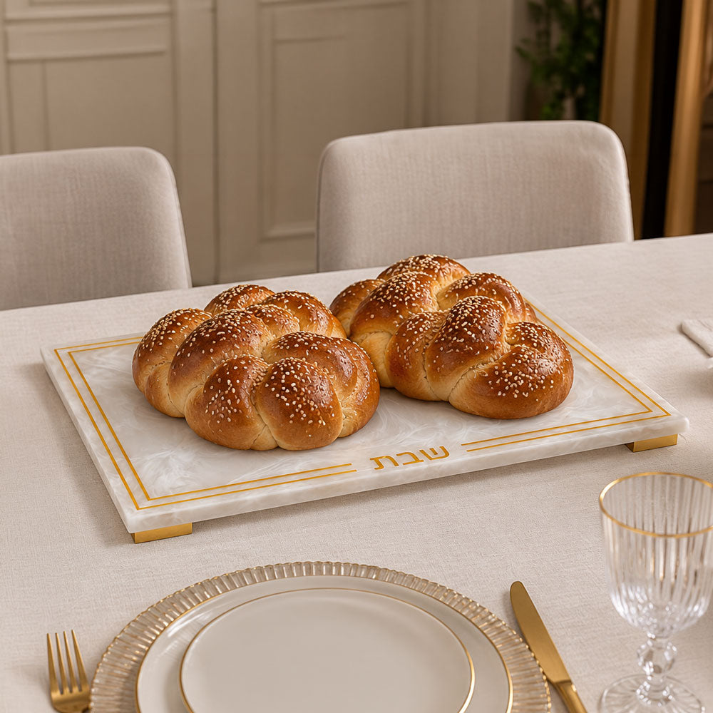 Resin Snow Drift Challah Board with Gold Rim