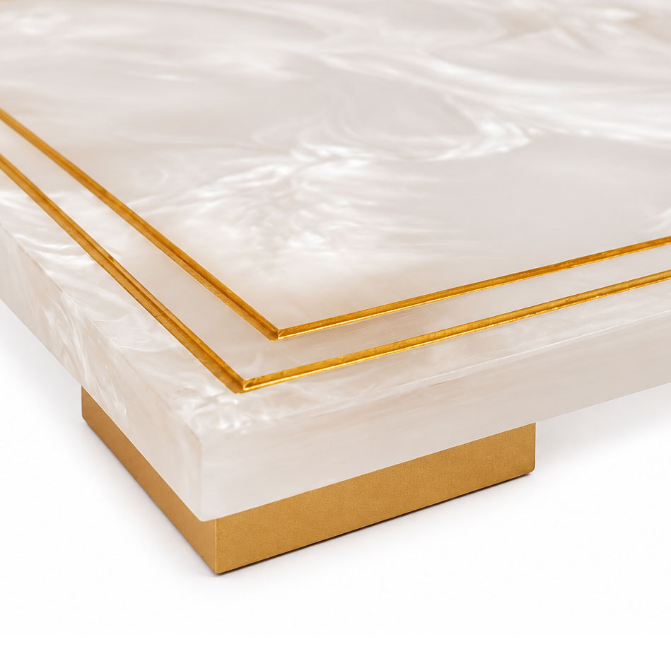 Resin Snow Drift Challah Board with Gold Rim
