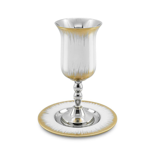 White Enamel Kiddush Cup with Brushed Gold Design