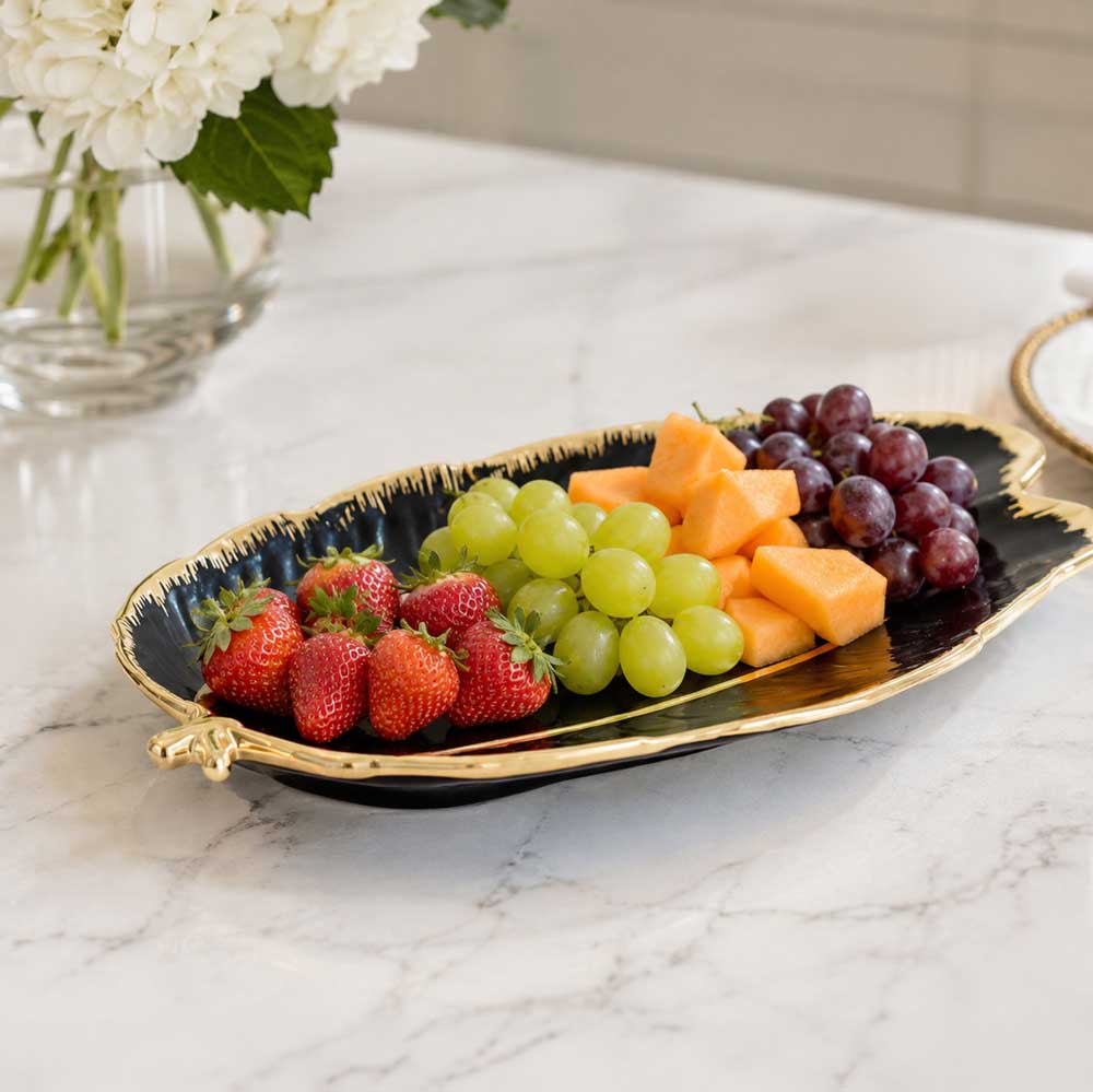 Black and Gold Porcelain Leaf Platter