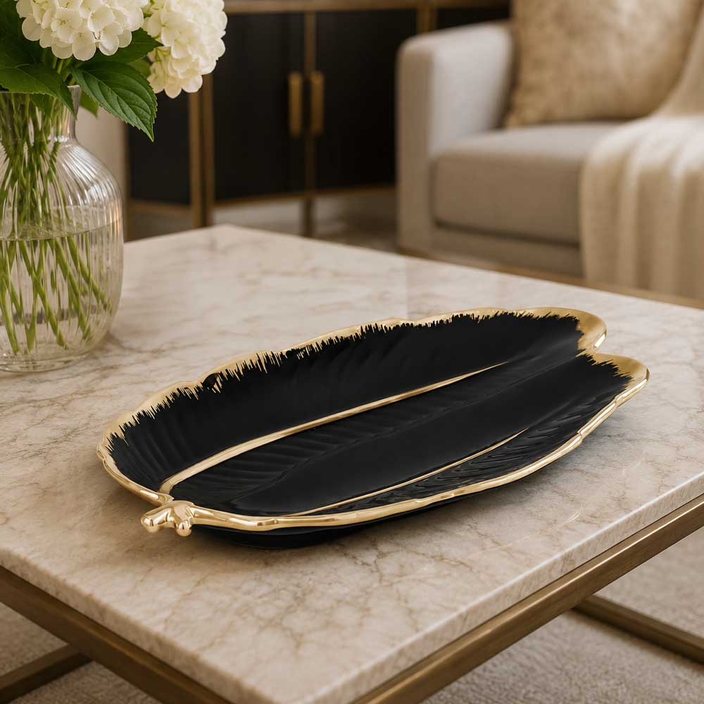 Black and Gold Porcelain Leaf Platter