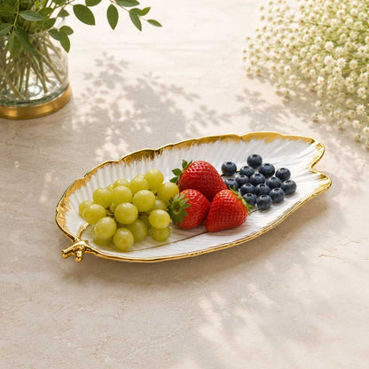 White & Gold Porcelain Leaf Platter