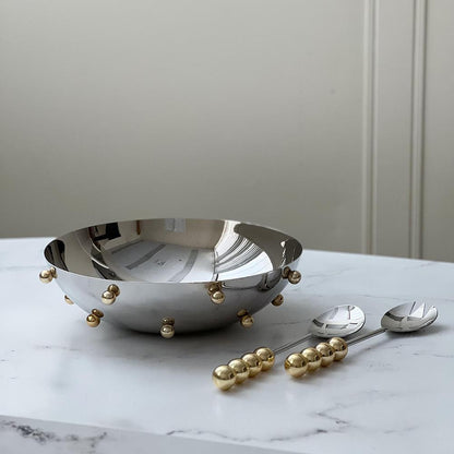 Stainless Steel Salad Bowl With Gold Balls