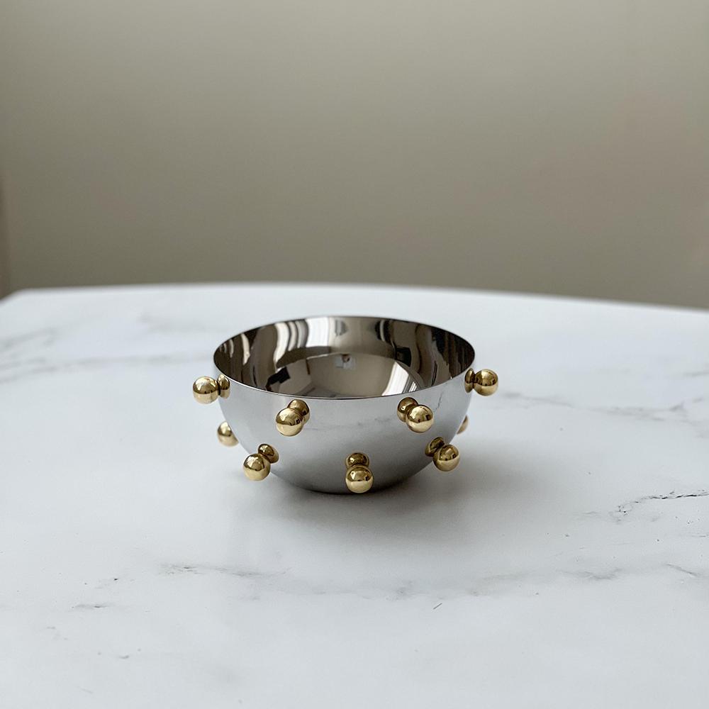 Stainless Steel Salad Bowl With Gold Balls