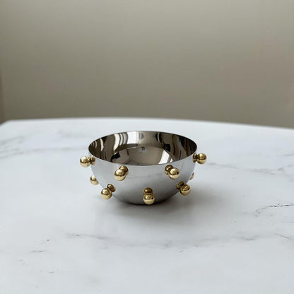 Stainless Steel Salad Bowl With Gold Balls