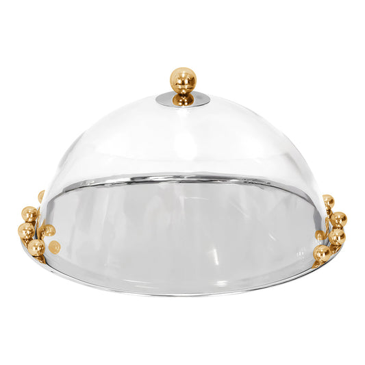 Stainless Steel Cake Dome With Gold Balls