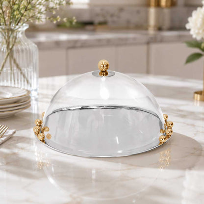 Stainless Steel Cake Dome With Gold Balls