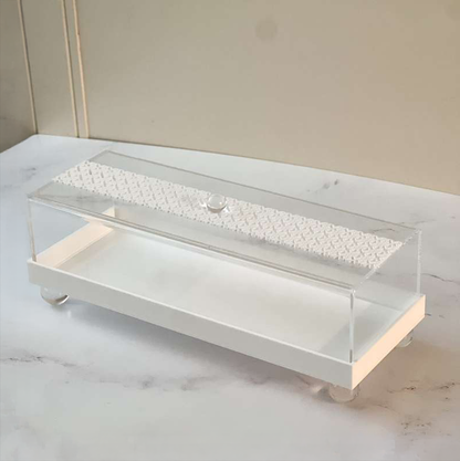 Lucite White Laser Cut Design Cake Tray & Lid