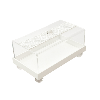 Lucite White Laser Cut Design Cake Tray & Lid