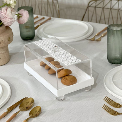 Lucite White Laser Cut Rectangle Cake Dome