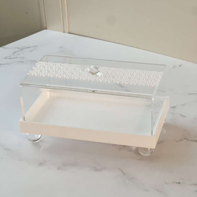 Lucite White Laser Cut Design Cake Tray & Lid