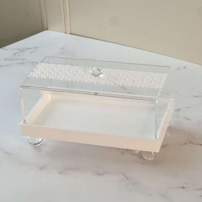 Lucite White Laser Cut Design Cake Tray & Lid