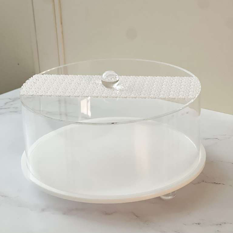 Lucite White Laser Cut Cake Dome