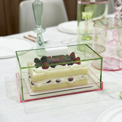 Green & Pink Lucite Cake Tray & Lid