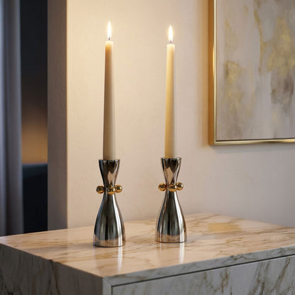 Stainless Steel Candle Holders with Gold Balls