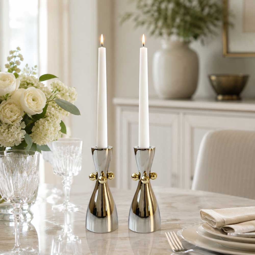 Stainless Steel Candle Holders with Gold Balls
