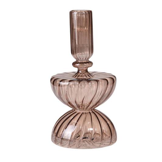 Amber Ribbed Candle Holder