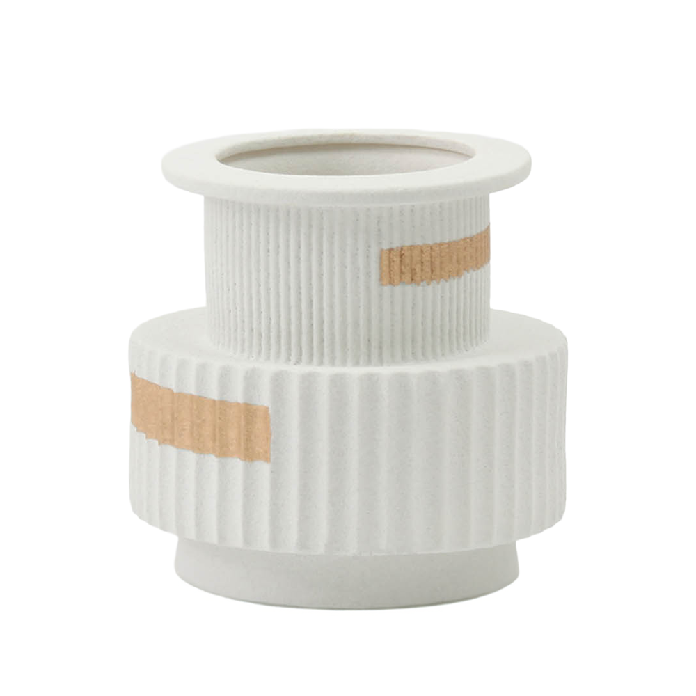 Ribbed Ceramic Vase with Gold Strips