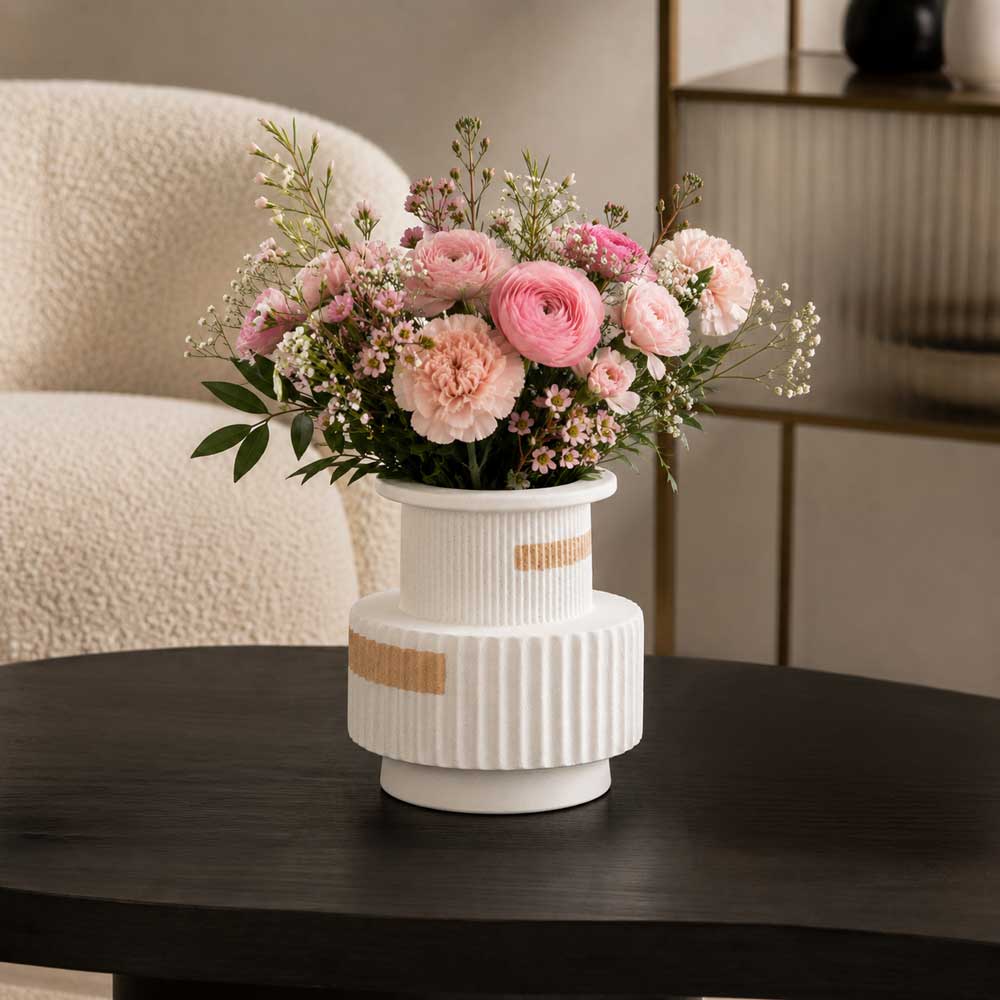 Ribbed Porcelain Vase with Gold Strips