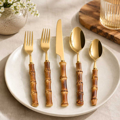 Stainless Steel Bamboo Flatware Set
