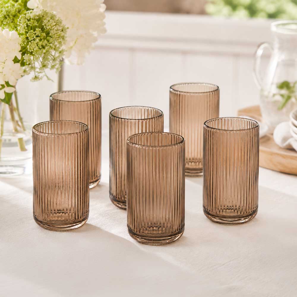 Amber Ribbed Highball Glasses 6pk